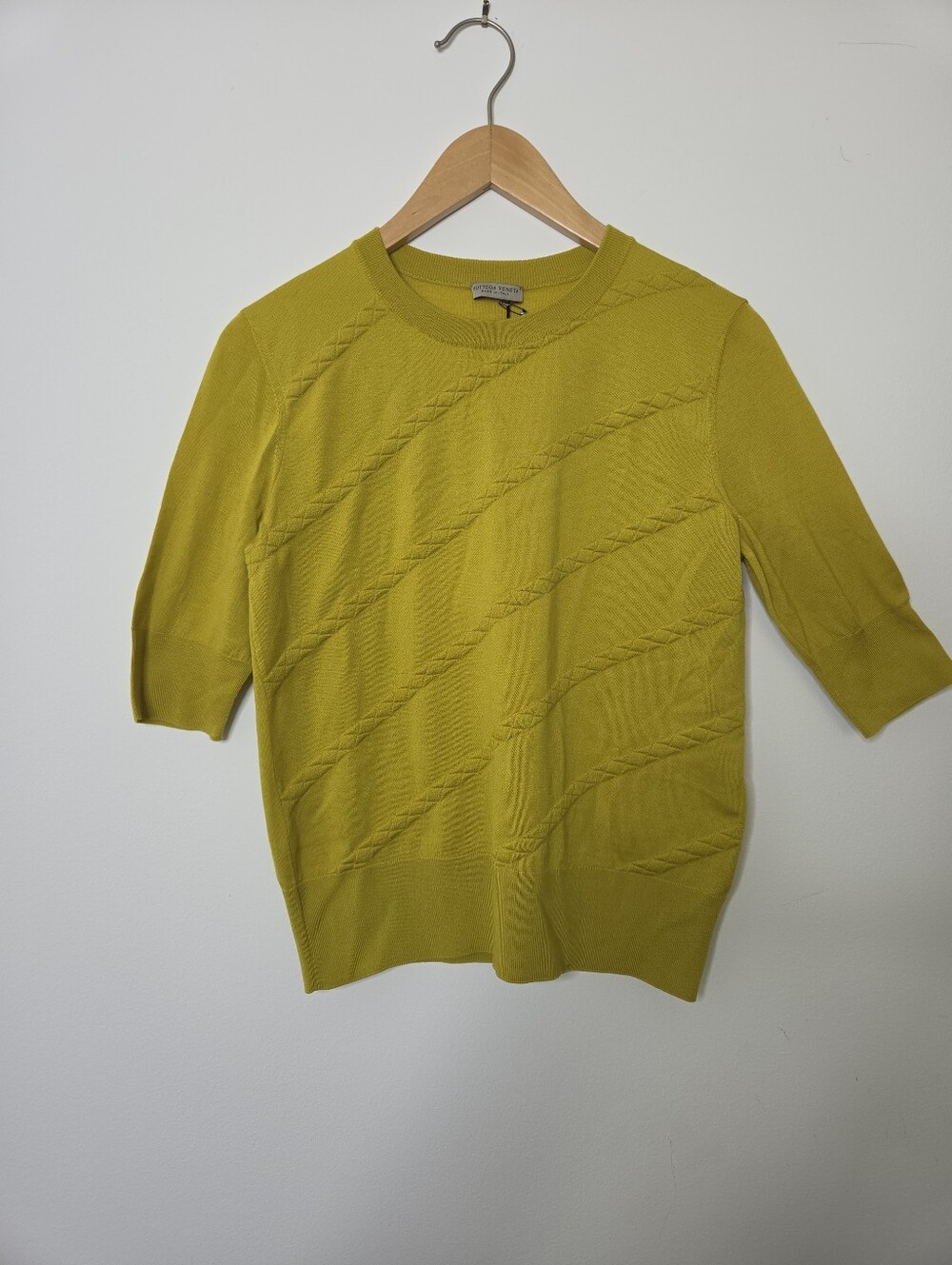 Bottega Veneta Short Sleeve Wool Knit Top - Chamomile - Size 40 (4) NWT
